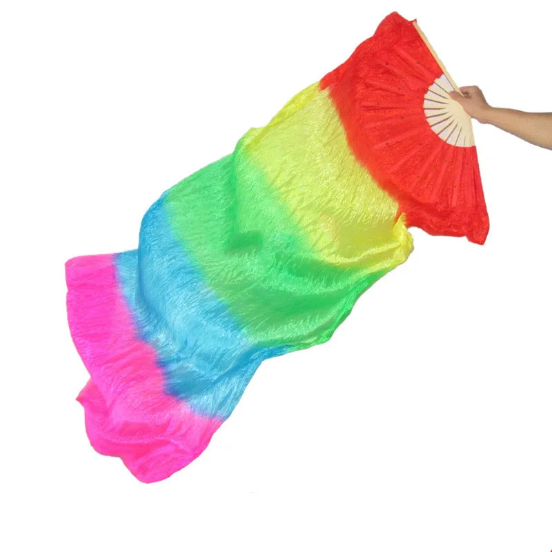 

Chinese Dance Fan Five-color Rainbow Silk Fan and Colorful Gradient Double-sided Handheld Folding Bamboo Fan Wedding 1.8 Meter