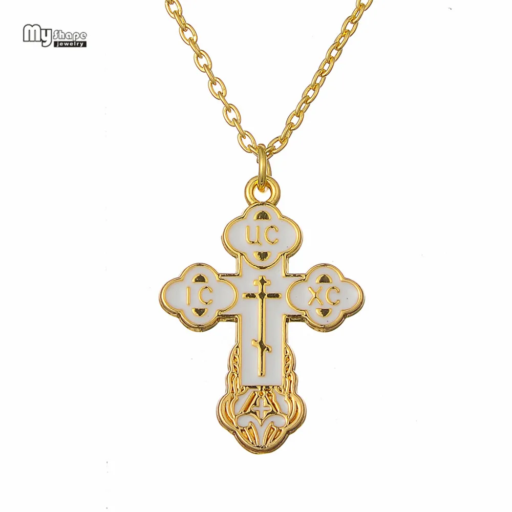 

My Shape Enamel Cross Pendant Satement Necklace Men Orthodox Oriental Religion Choker Church Christian Chain Necklaces for Woman