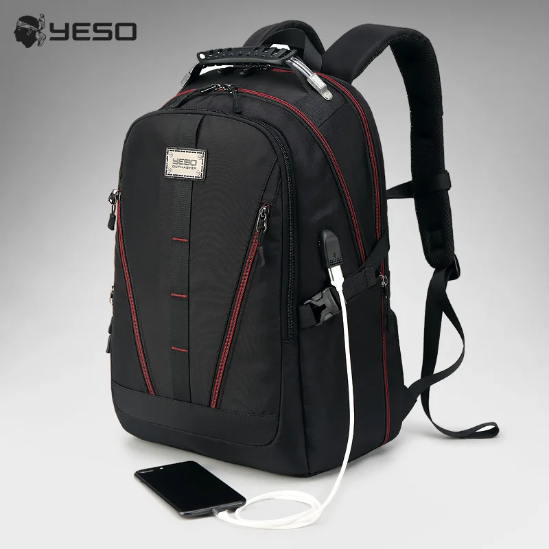 

YESO USB Charging Backpack Men Large Capacity Multifunction Teenager Waterproof Oxford Travel Laptop Backpacks For Women Men Bag