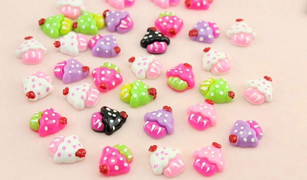 

Set of 100 pcs 20mm Cupcake cabochons cherry on top flat back embellishment resin cab mixed colors