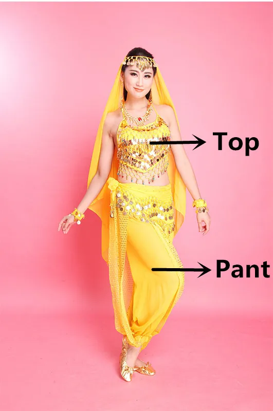 6 цветов Набор костюма для танца живота Женская одежда для выступлений индийское платье Болливуд костюм высокое качество танец живота комплект - Цвет: Yellow 2PCS