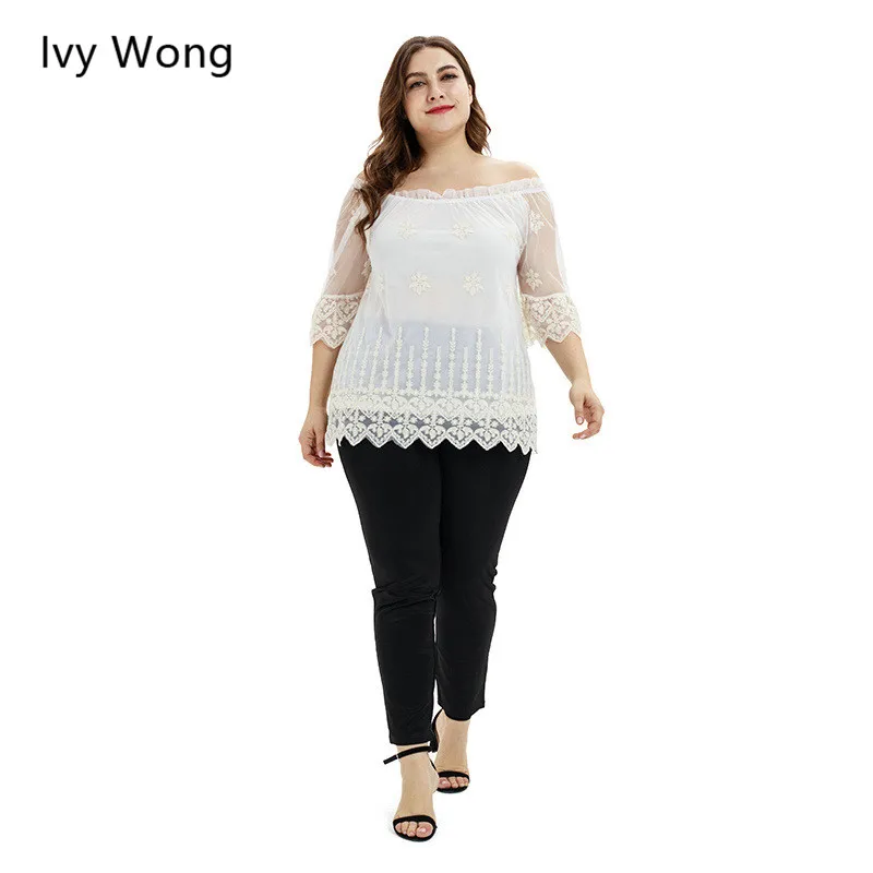 Ivy Wong женская летняя кружевная блузка сетка Patchworl прозрачные рукава Топы