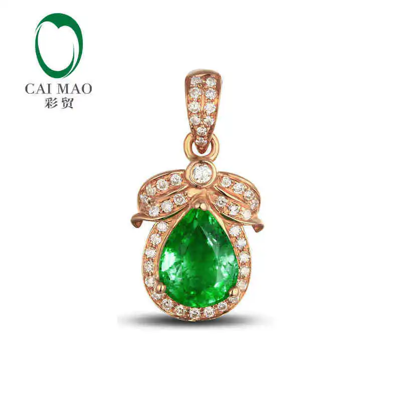 

CaiMao Natural 1.18 ct Emerald 18KT/750 Rose Gold 0.23 ct Round Cut Diamond Jewelry Pendant Gemstone