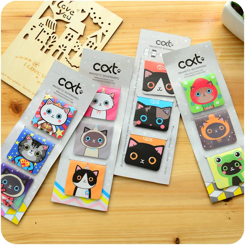 

3pc/pack Cute Lovely Cat Magnetic Bookmark Marker of Page Student Stationery Promotion Gift School Office Supply