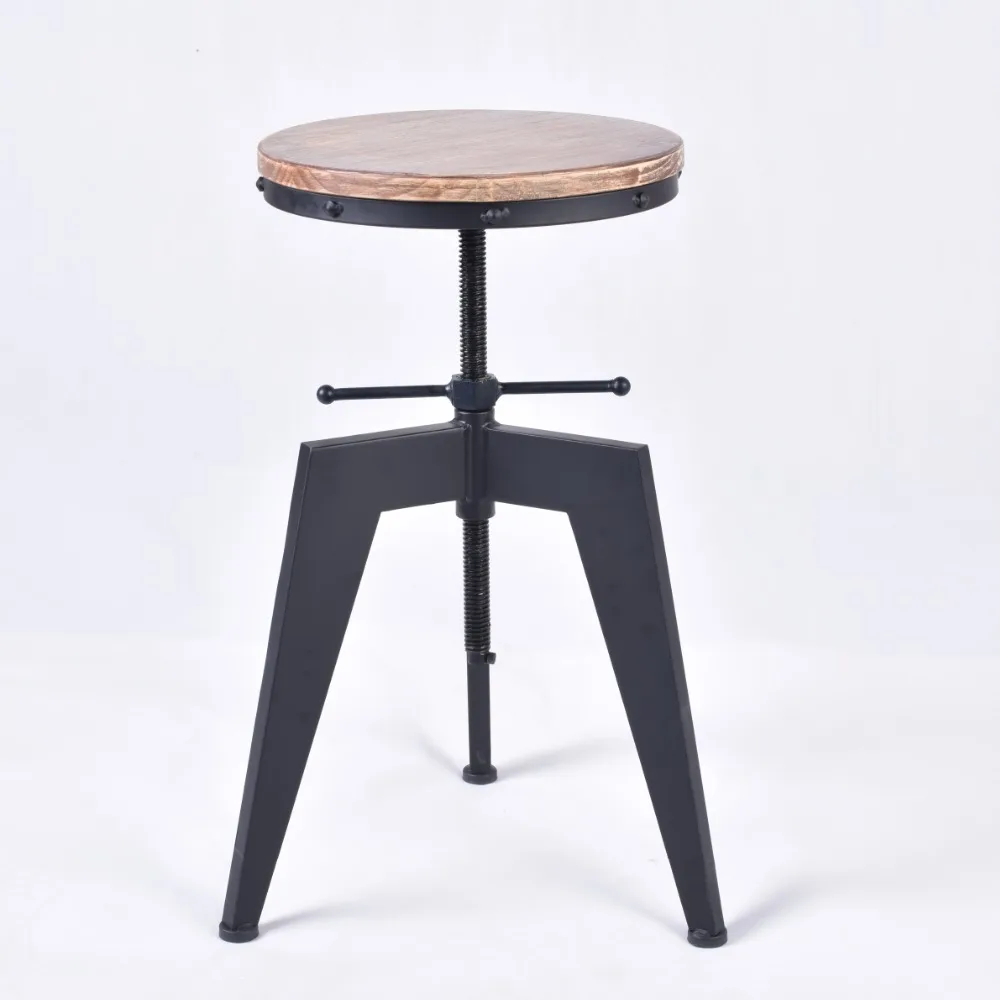 Bar Chair Swivel Kitchen Dining Chair Industrial Furniture Style Bar Stool Natural Pine Wood Top Height Adjustable