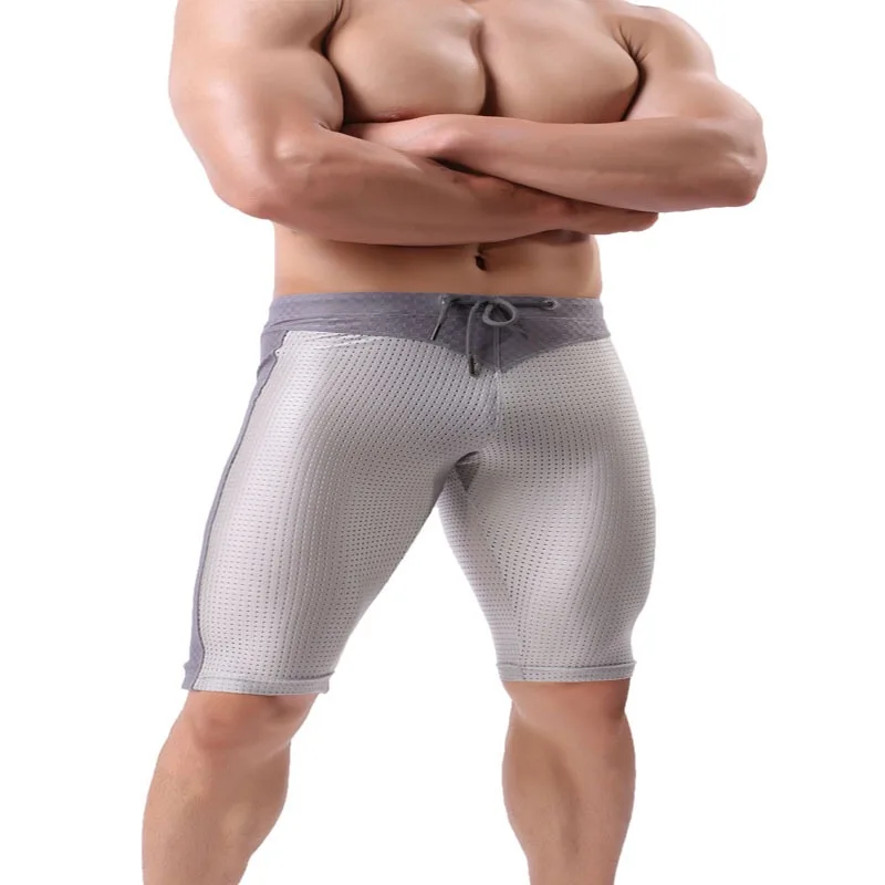 Для Мужчин's Фитнес сетчатые шорты в стиле пэчворк, Для мужчин быстросохнущие короткие штаны, Для мужчин весенне-осенние трикотажные леггинсы, Для мужчин шорты больших размеров - Цвет: Серый