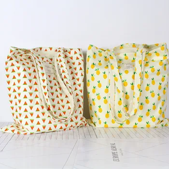 

YILE Open Lining Cotton Eco Shopping Tote Shoulder Bag Print Fruit Pineapple Banana Kiwi GD01