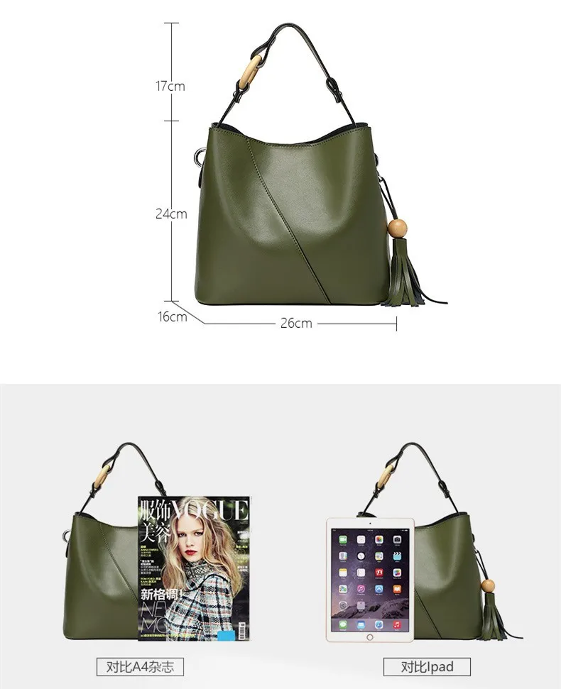 Новая Винтажная женская сумка-мешок из натуральной кожи, Женская Портативная сумка с кисточками через плечо, модная Универсальная женская сумка-мессенджер