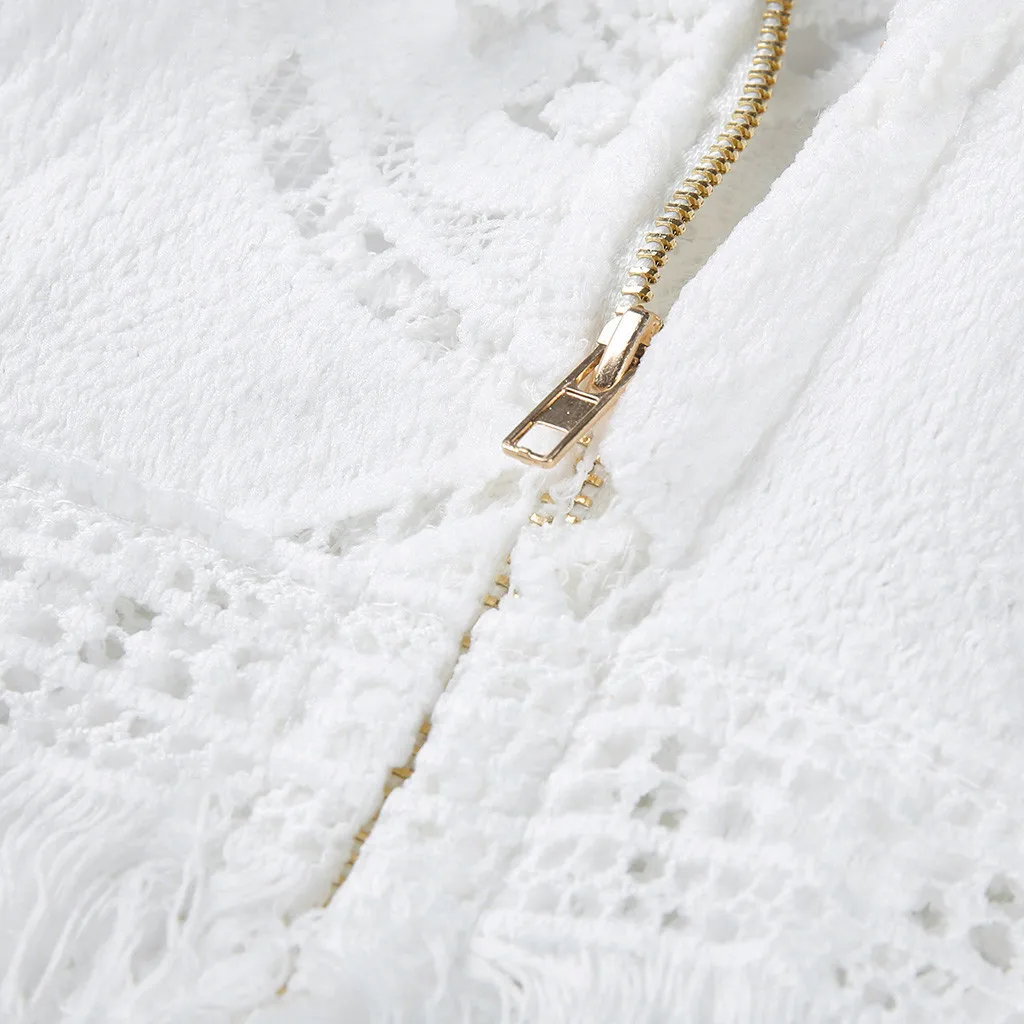 Best  Spring summer Basic Hollow Coat Lady's Lace Fringed Solid Embroidered Solid chaquetas mujer Oversiz