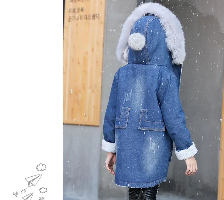 Kindstraum/ Детская плюшевая теплая одежда; зимние детские пальто с меховым капюшоном; модные джинсовые парки с карманами для девочек; RC1726