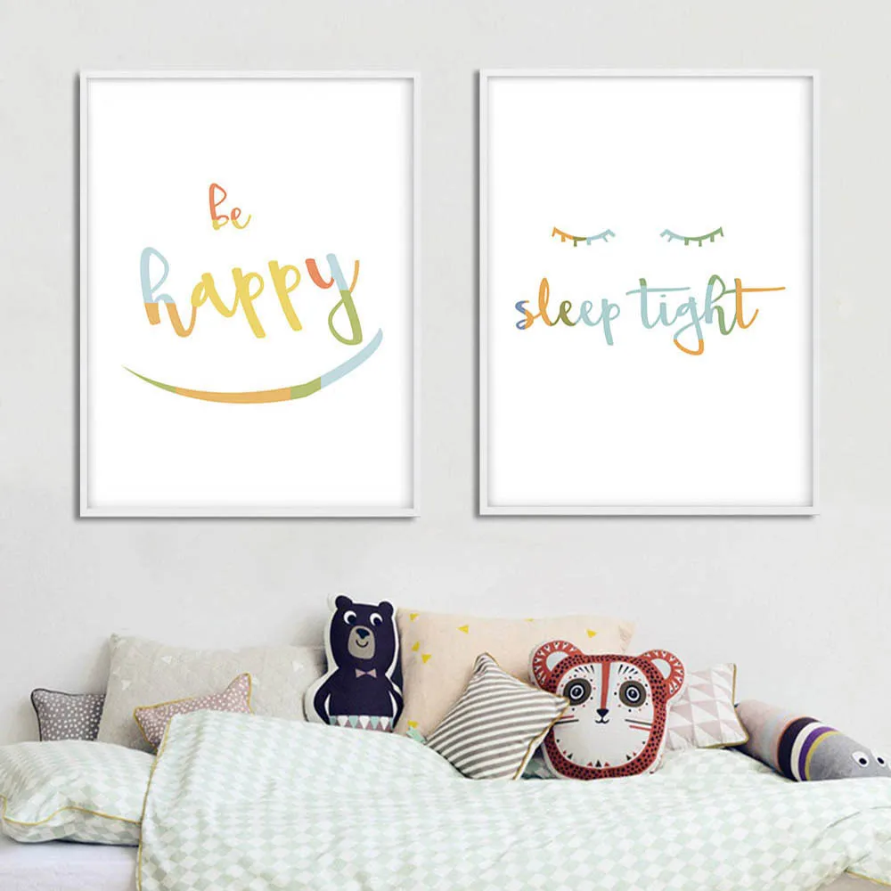 

Space Wall Art For Living Room Creative Colorful Letter Be Happy Smile Nordic Simple Home Decor Painting Poster Canvas Unframe