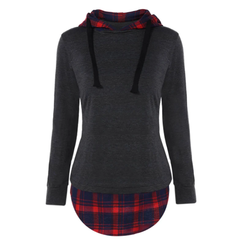 2016 Winter Fake Two Piece Hoodies Scotland font b Tartan b font Black Patchwork Hooded Long