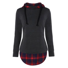 2016 Winter Fake Two Piece Hoodies Scotland font b Tartan b font Black Patchwork Hooded Long