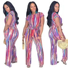 Sexy Club Striped Printtracksuit Women Short Sleeve Two Piece Set Top And Pants Casual Outfits Femme rainbow color bow vintage Sexy Club Striped Printtracksuit Women Short Sleeve Two Piece Set Top And Pants Casual Outfits Femme rainbow color bow vintage