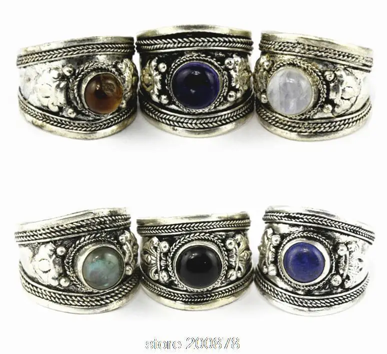 

R003 Tibetan Silver inlaid Various Bead Dorje Amulet Ring,Nepal Original Antiqued Ring for Man