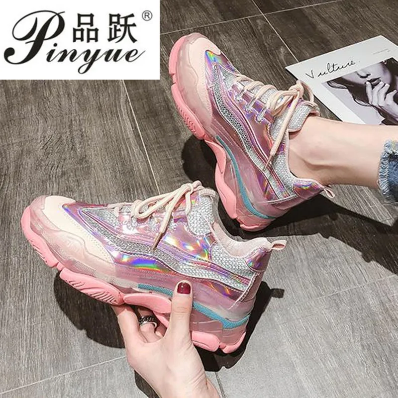

2019 New Fashion Women Sneakers Thick Sole Ladies Platform Shoes Web Celebrity Chunky Sneakers Chaussures Femme