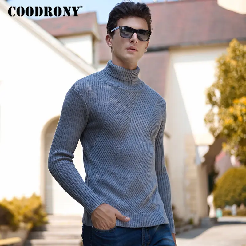 Свитер COODRONY плотный теплый с высоким воротом для мужчин зимний Рождественский