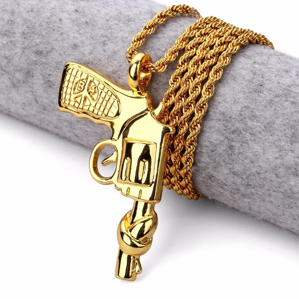 Trendy High quality Golden Peace Gun Pendant Necklace New Design