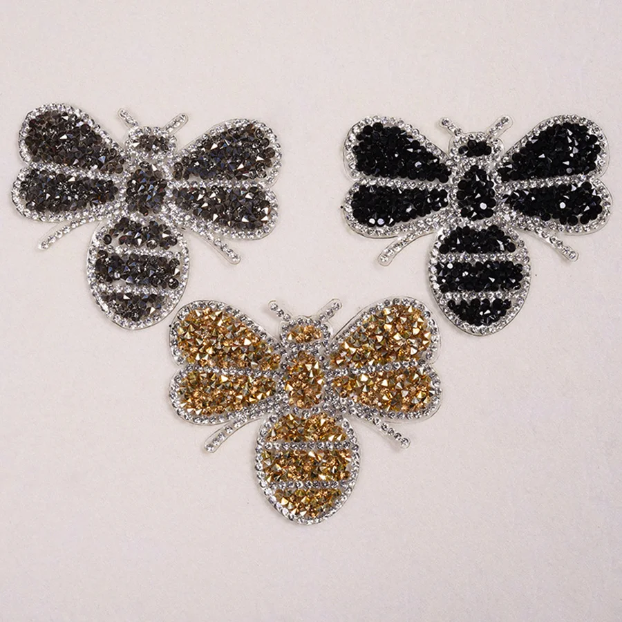 Black Bee Embroidered Patches For Clothes Rhinestone Decor DIY Cute Animal Patches Appliques Clothing T-shirt Cloth Sticker01 (3)