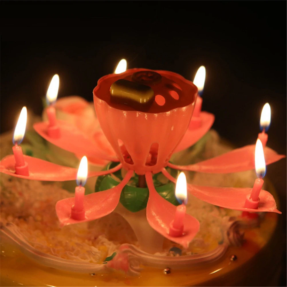 1Pc Magical Romantic Musical Blossom Lotus Flower Happy Birthday Candle