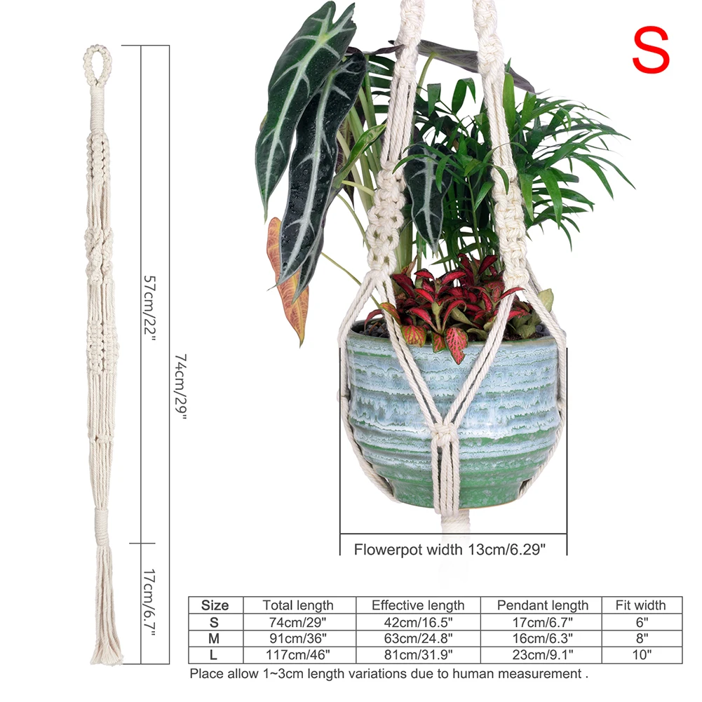 WITUSE Подвеска для растений из макраме крюк горшок держатель ручной работы хлопок шнур вешалка для растений висячая Корзина держатель простой/кисточкой 28 35 46" - Цвет: Style B 74cm