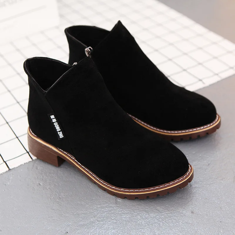 Г., зимние ботинки «Челси» Модные женские ботинки на низком каблуке теплая плюшевая зимняя обувь ботильоны на молнии, A157 - Цвет: Black winter