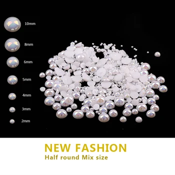 

Glitter Crystal AB Nail Art Rhinestone Imitation Pearls Half Round Flatback Mix Size 3D Decoration Nails Makeup Accessoires