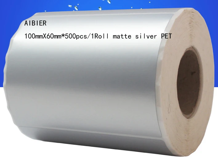 AIBIER 100x60 waterproof PET paper adb self-adhesive label matte silver pet 100*60mm*500pcs/1roll | Электроника