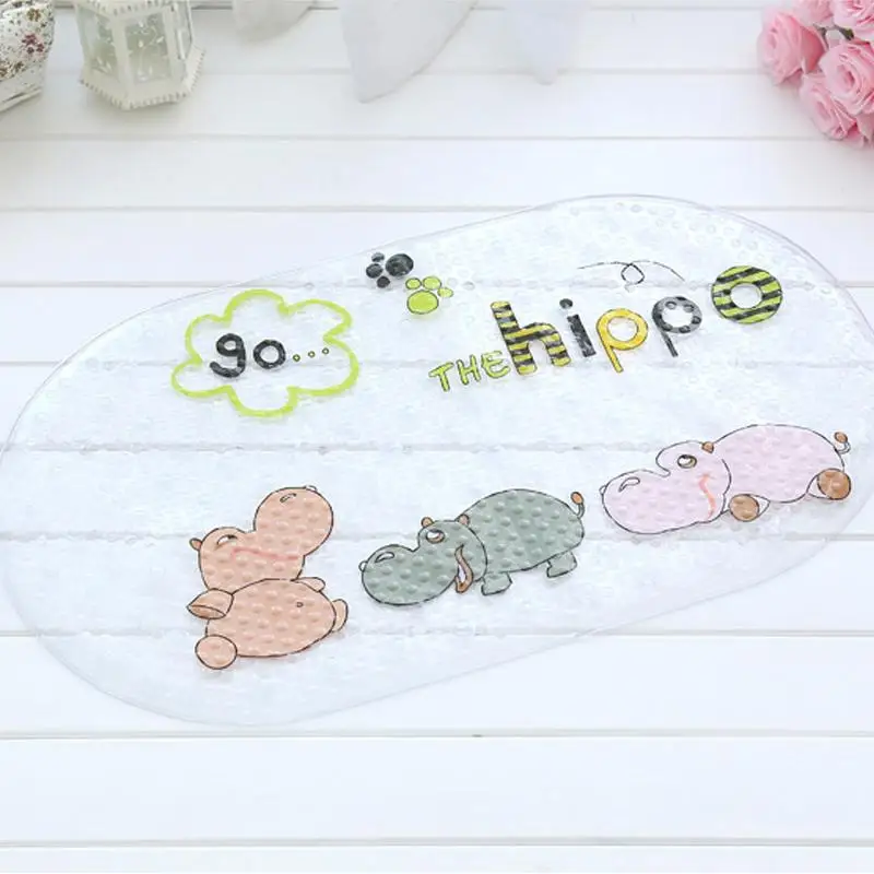 Plastic Non slip Bath mat Cute Hippo Shower Mats Anti Slip PVC Tub Mats