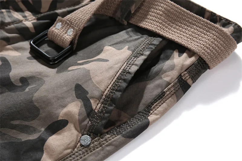 Новые летние мужские военные камуфляжные шорты-Карго повседневные 100% хлопок мужские Мульти-карманы с поясом Masculino