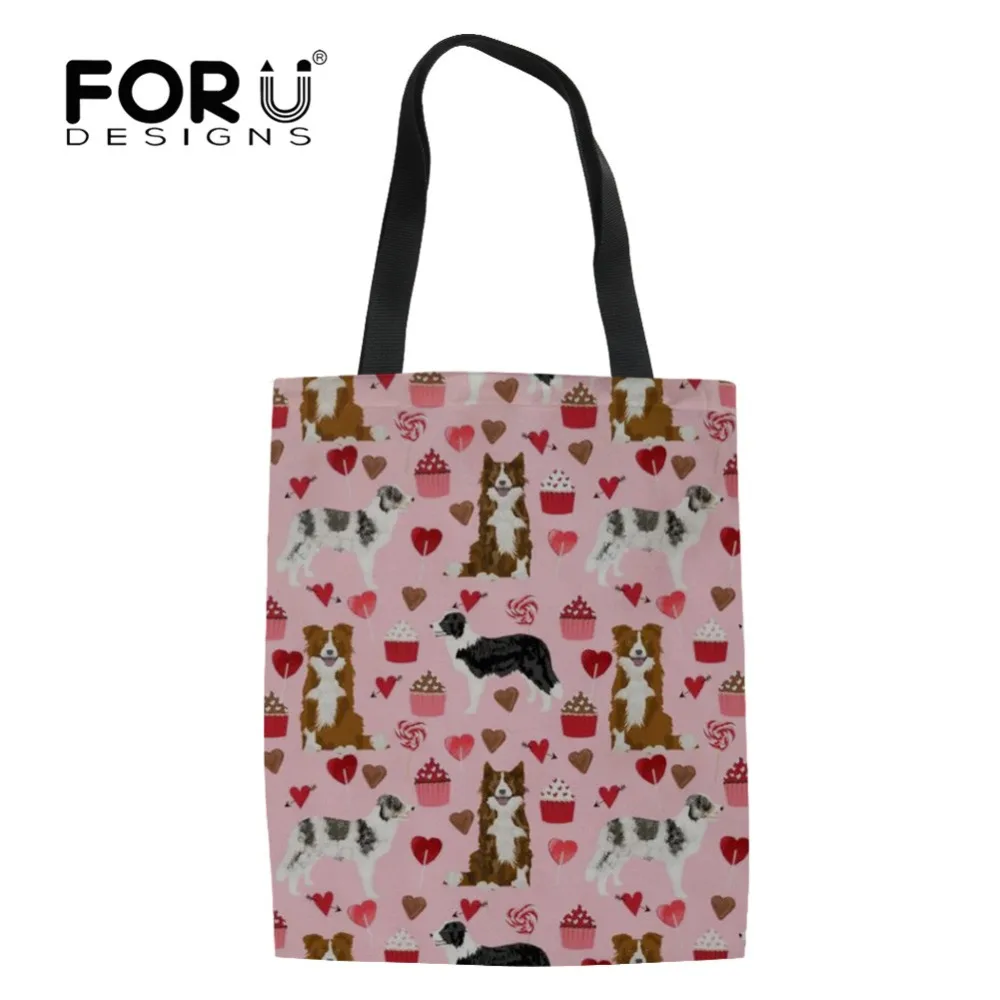 FORUDESIGNS Border Collie Хлопковая сумка с принтом складная для покупок Женская Холщовая