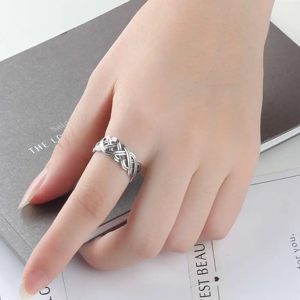 Solid 925 Sterling Silver Rings 7mm Width Lace Weaving Rings For Women Vintage Wedding Rings Silver Jewelry (RI102791)
