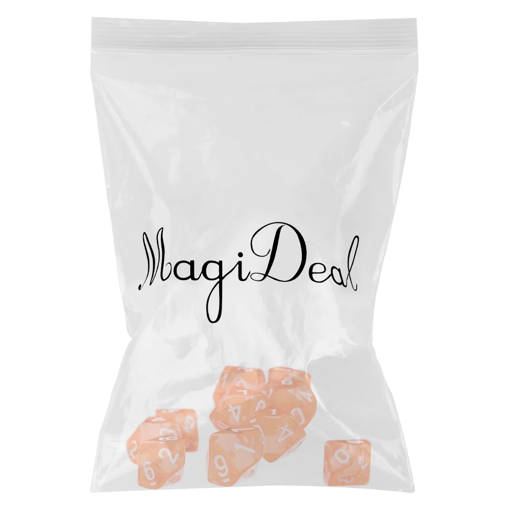 2019 New D10 Ten Sided Gem Dice for RPG Dungeons Dragons Games Set of 10 Dice Orange Gem Dice