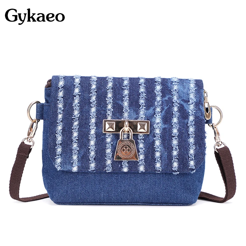 

Gykaeo 2019 Summer Women Street Casual Denim Hole Shoulder Bag Lady Flap Lock Evening Day Clutches Messenger Bag Bolsa Feminina