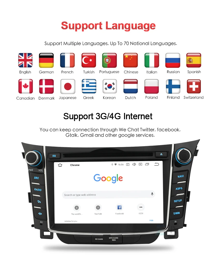 Discount 7" IPS Android 8 Car DVD Auto Radio For Hyundai I30 Elantra GT 2011-2016 2 Din GPS Navigation Multimedia FM RDS Video Stereo 6