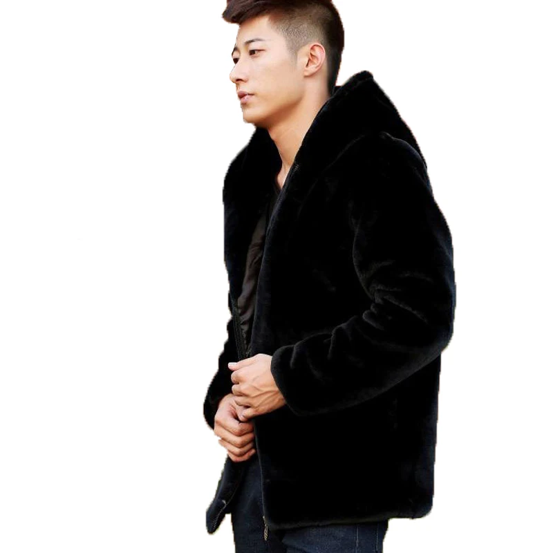 Замшевая кожаная куртка для мужчин с капюшоном для зимы и весны, мужская куртка из искусственной норки, молодежная мотоциклетная Байкерская мужская куртка из искусственного меха, брендовые - Цвет: black jacket