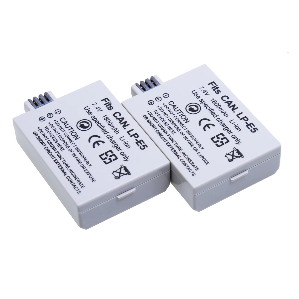 Hot 2pc 1800mAh Replacement 7.4V LP E5 LPE5 LP E5 Camera Battery for
