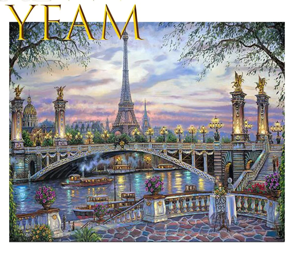 

Scenic Bridge And Paris Eiffel Tower Painting By Numbers Acrylic DIY Hand Paint Drawing Modern Home Decor Wall Picture Artwork