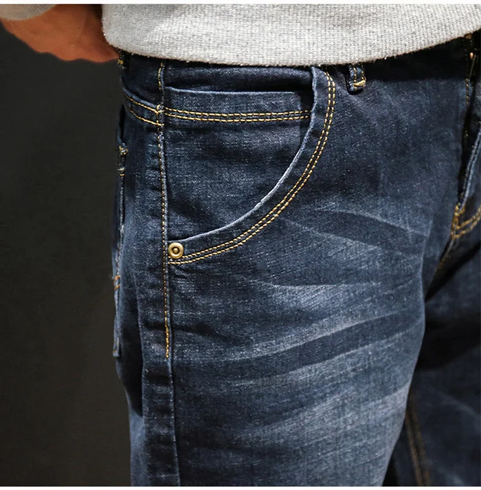 2019 новые Брендовые мужские джинсы Синий цвет модные узкие джинсы Homme Плюс Размер 28-42 хлопок сплошной цвет прямые джинсы для мужчин брюки