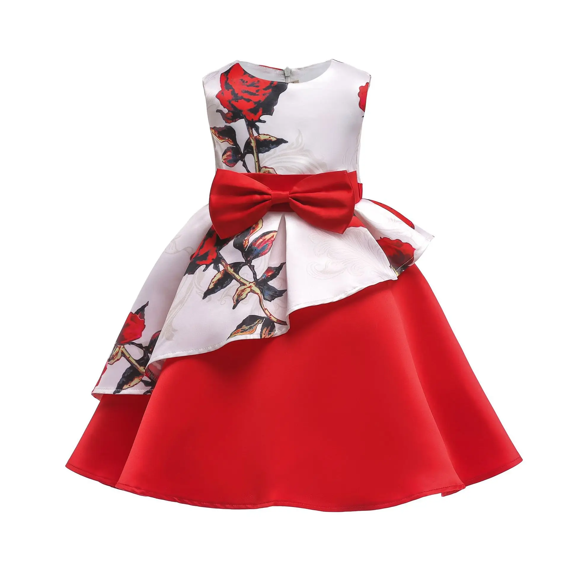 

China Design Style Party Tutu Dress Red Casual Girl Clothing Brand Baby Summer Dresses For Baby Girl Wedding Costume Flowers