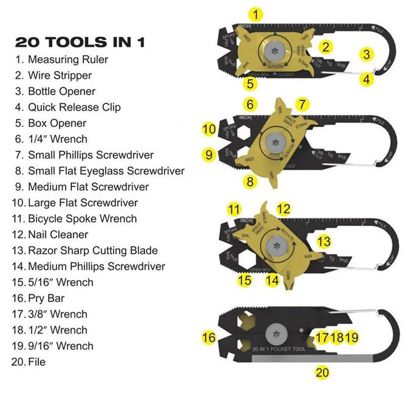 

EDC Outdoor Useful 20-in-1 Pocket KeyChain Multi Tools Portable Survival Tool Emergency Equipment