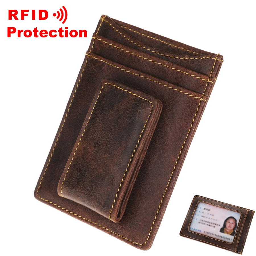 Leather Men/'s Business Card Wallets Unisex ID Credit Card Rotatable Holder
