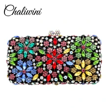 Chaliwini Новая мода Роскошный со стразами Для женщин вечерний клатч женская Праздничная обувь цветочные сумочки Diamante плечевой сумки-кошельки