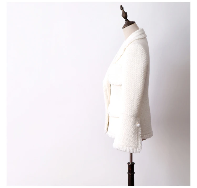 Белая твидовая куртка осенняя и зимняя женская куртка новая шерстяная труба рукав женская куртка пальто
