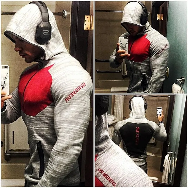 

2018 Fitness Men Hoodies Brand Clothing Men Hoody Zipper Casual Sweatshirt Muscle Men's Slim Fit Hooded Jackets