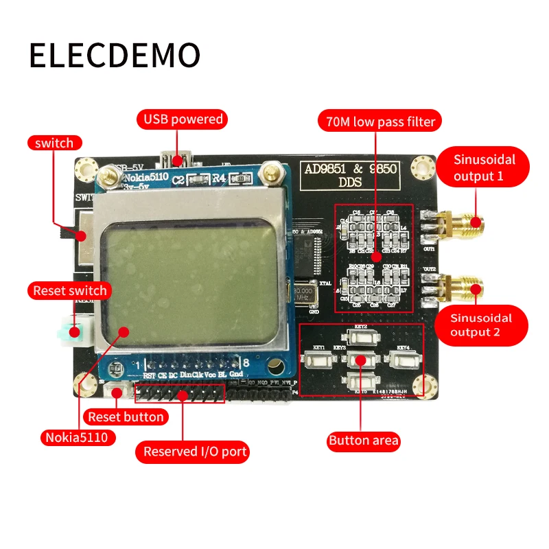 DDS функция генератор сигналов модуль AD9851 отправка программа совместима с 9850 с Nokia5110 функция демонстрационная доска