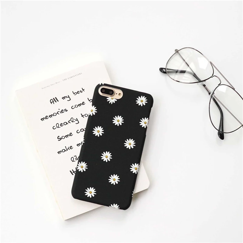 

Scrub Phone Hard Case for IPhone XS Max X 8 7 6 6S Plus Small Daisy Europe and The Wind Black Simple Back Cover Protective Shell