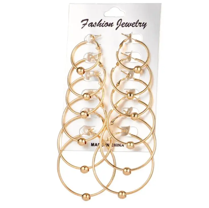 

High Quality 6 Pair/set Vintage Gold Color Big Circle Hoop Earrings for Women Steampunk Ear Clip Party Jewelry Accessories Gift