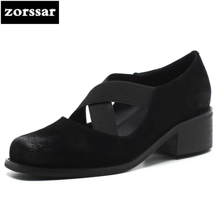 

{Zorssar} Brand 2018 New Fashion Retro Style women shoes heels pumps Shallow Square heel Round toe High heels ladies shoes