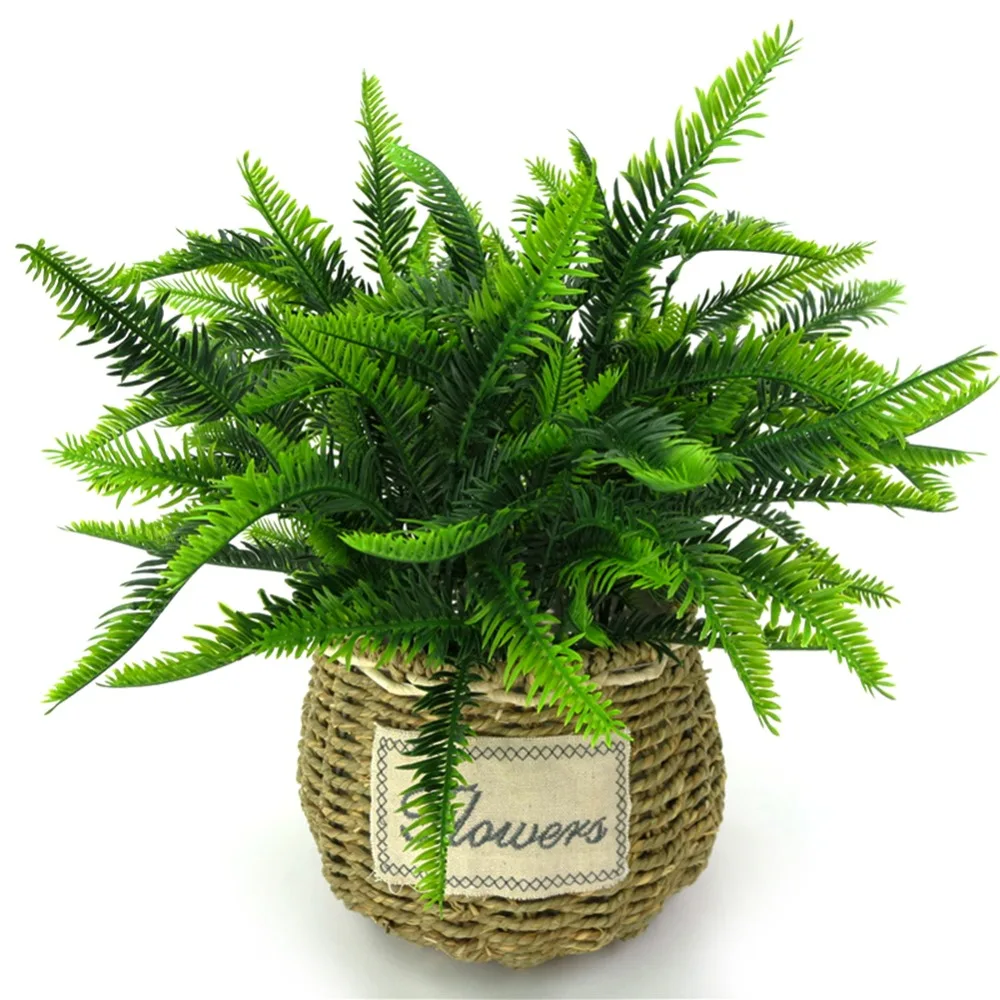 

7 Forks/Bouquet Artificial Persian Grass Plastic Simulation Green Plants Home Balcony Garden Landscape Decoration Wedding Flower